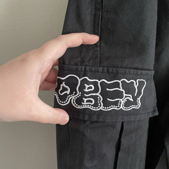 Obey Women 26 Black Grunge 90s Y2K Big Division Embroidered Cargo Pant NWOT - Picture 9 of 14